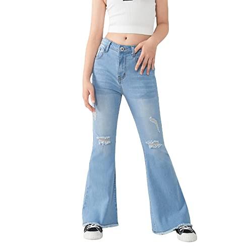 【並行輸入品】SHENHE Girl's High Waisted Flare Leg Jeans Split Raw Hem Denim P_1