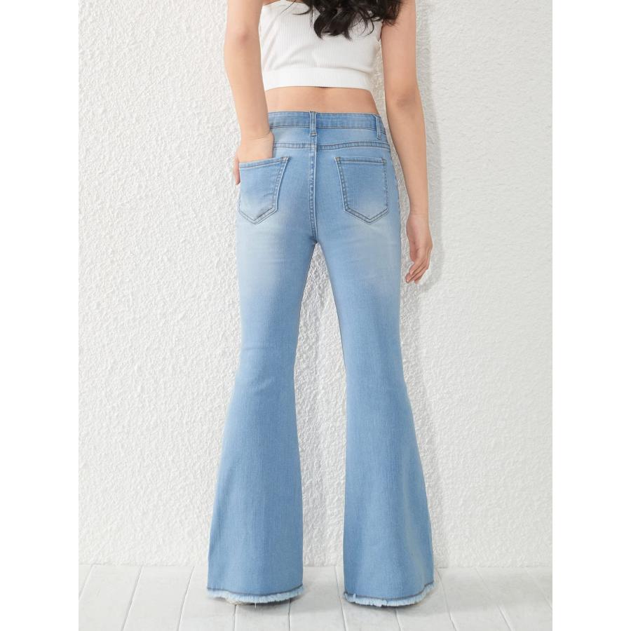 【並行輸入品】SHENHE Girl's High Waisted Flare Leg Jeans Split Raw Hem Denim P_3