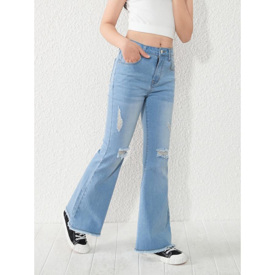 【並行輸入品】SHENHE Girl's High Waisted Flare Leg Jeans Split Raw Hem Denim P_9
