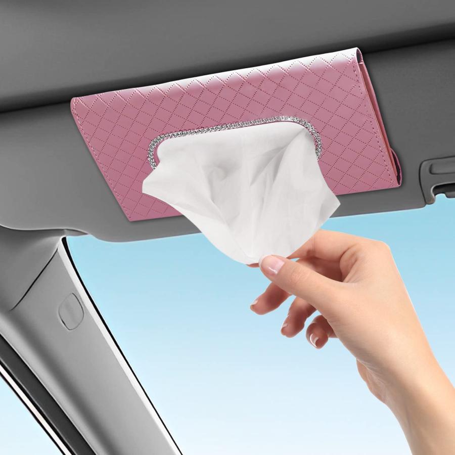 【並行輸入品】GOOTHX 車用サンバイザー ティッシュボックスホルダー 吊り下げ式 キラキラクリスタル PUレザー ナプキンケースホルダー キ | 
