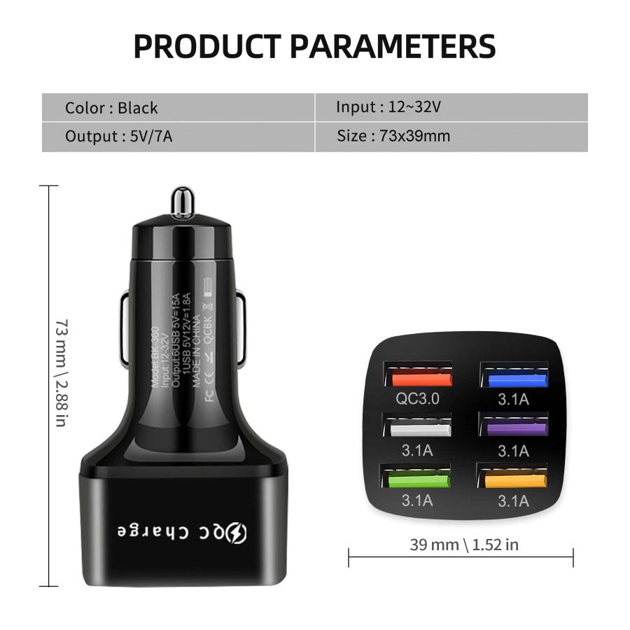 【並行輸入品】Amiss 車載充電器アダプター 6USBマルチポート 高速充電器 QC3.0ポートとその他5ポート付き 車内アクセサリー iPh |  | 03