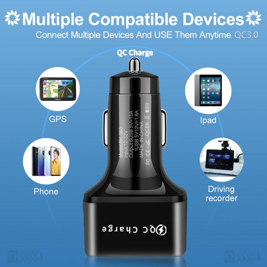 【並行輸入品】Amiss 車載充電器アダプター 6USBマルチポート 高速充電器 QC3.0ポートとその他5ポート付き 車内アクセサリー iPh |  | 09