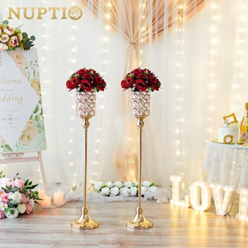【並行輸入品】NUPTIO ウェディングテーブルセンターピース花瓶: 高さ36.8インチ ゴールド花瓶 クリスタルフラワースタンド メタルフラワ_7