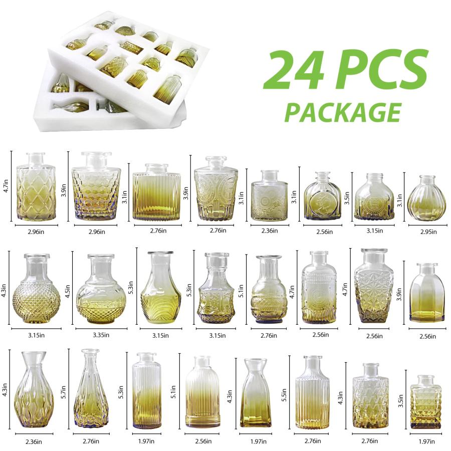 【並行輸入品】24個 小さな花瓶(グリーン 24個) Green Bud Vases in Bulk 24， Vintage Vases for_3