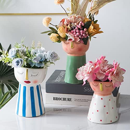 並行輸入品】Tenforie セラミック花瓶 装飾用 かわいい顔の花瓶 装飾的