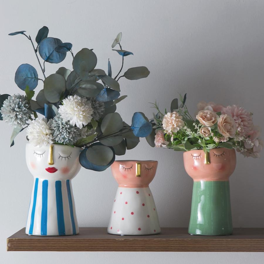 装飾的な陶器の花瓶 並行輸入品】Tenforie セラミック花瓶 装飾用 かわいい顔の花瓶 装飾的