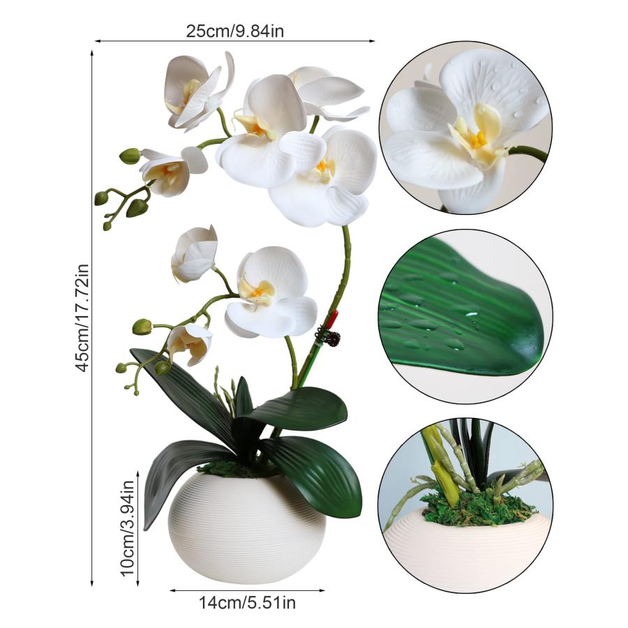 【並行輸入品】Forlaoers ホワイトオーキッド 造花 セラミック花瓶 胡蝶蘭 フェイク植物 ホーム リビングルーム 装飾 バスルーム装飾_5