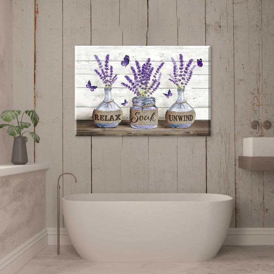 【並行輸入品】ラベンダーキャンバスウォールアート リラックスソークアンワインド バスルーム 写真 紫の花 絵画 花瓶に入った花 ポスター プリン_9