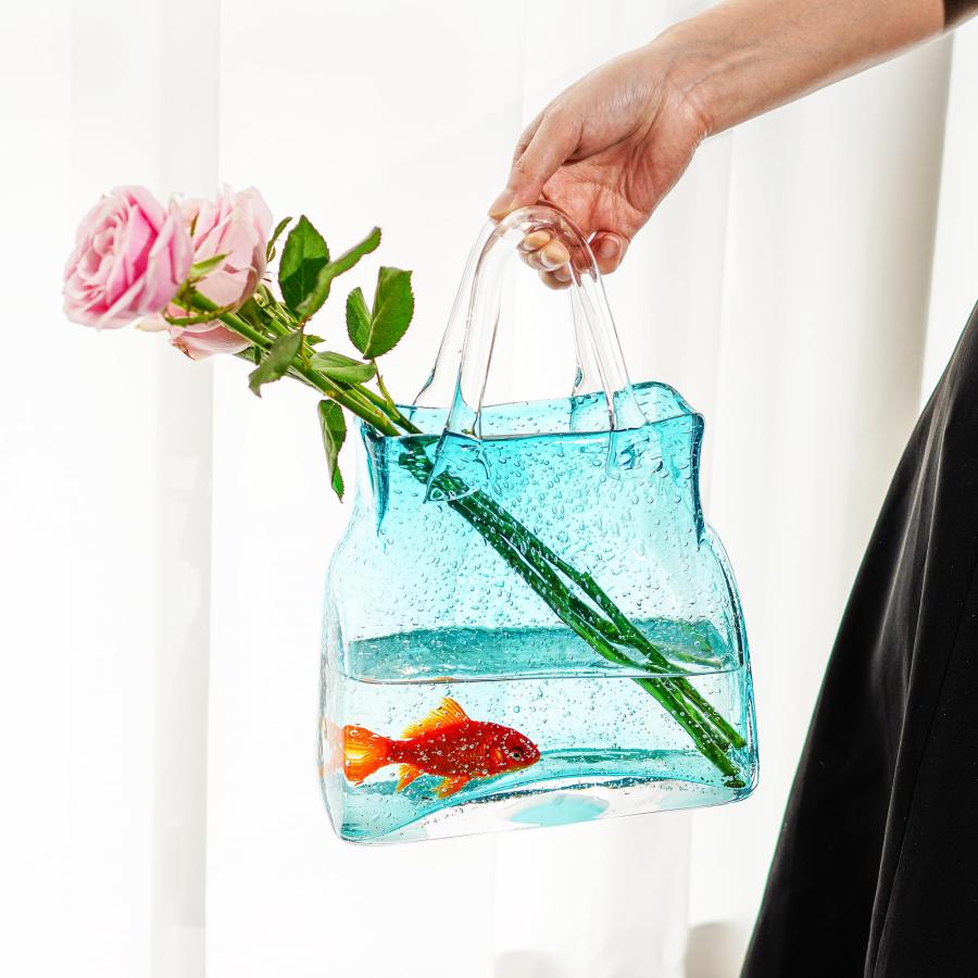 並行輸入品】11.8インチ 手吹きガラス 財布 花瓶 気泡とハンドル