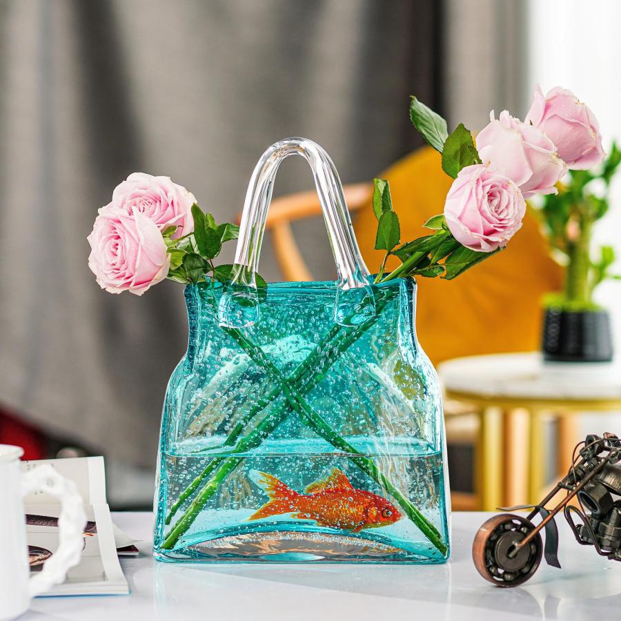 並行輸入品】11.8インチ 手吹きガラス 財布 花瓶 気泡とハンドル付き