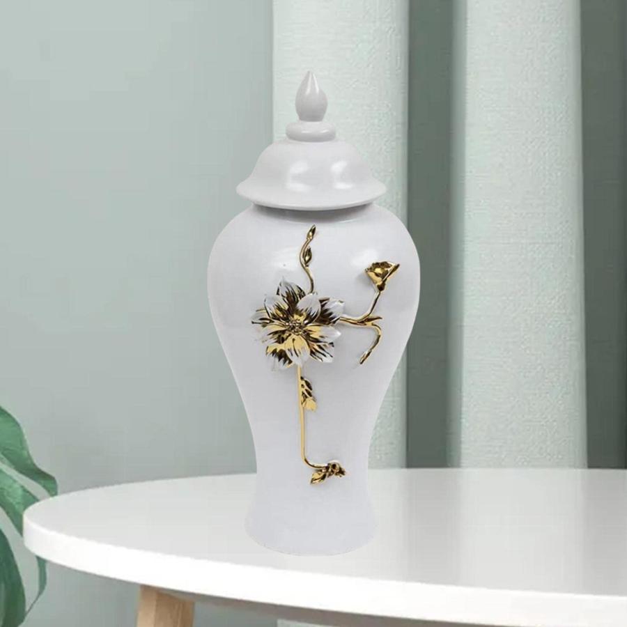 【並行輸入品】MagiDeal White and Aureate Ginger Jar Ceramic Flower Vase with 3_3