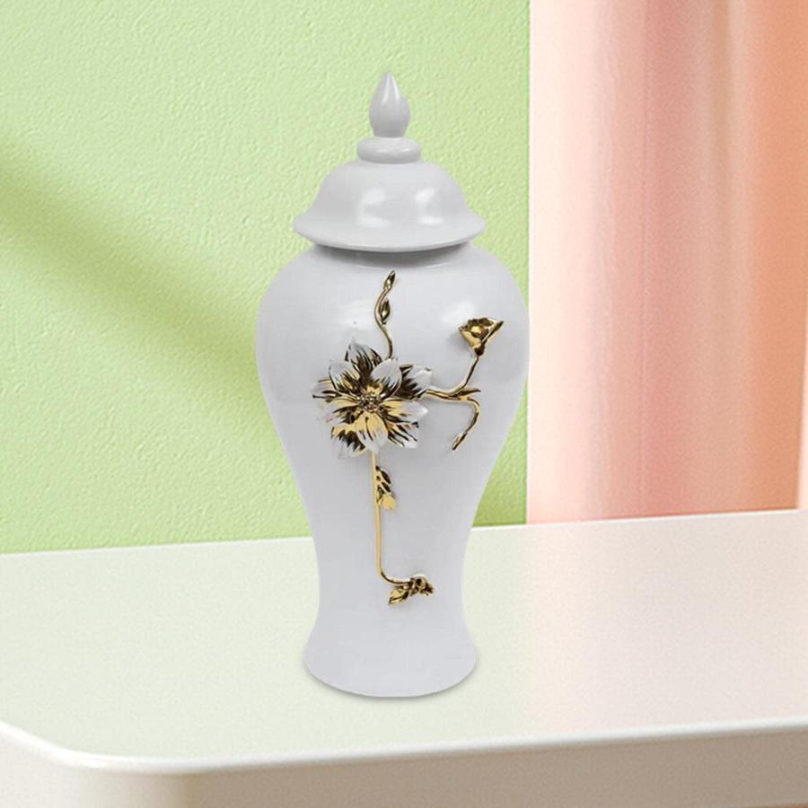 【並行輸入品】MagiDeal White and Aureate Ginger Jar Ceramic Flower Vase with 3_6