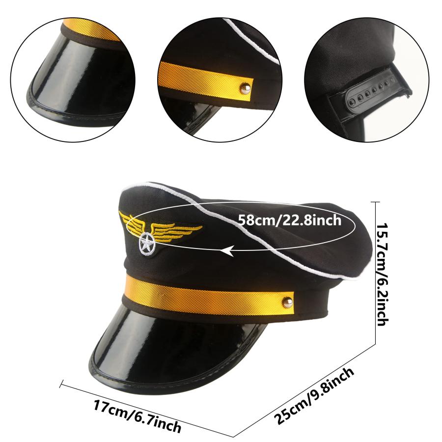 【並行輸入品】SGBETTER 8 Pack Adjustable Pilot Hats Airplane Captain Hat Costu_3