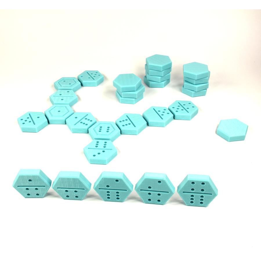 【並行輸入品】Gnobby Gnome Whatnots ヘキサゴンドミノセット ダブル6~28タイル 1.5インチ トラベルバッグ付き スカイ_3