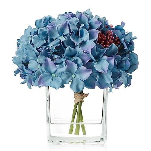 【並行輸入品】よく知られているアジサイ造花 キューブ花瓶付き 花瓶に入ったフェイクフラワー フェイクウォーター アジサイシルクフラワーアレンジメ_1