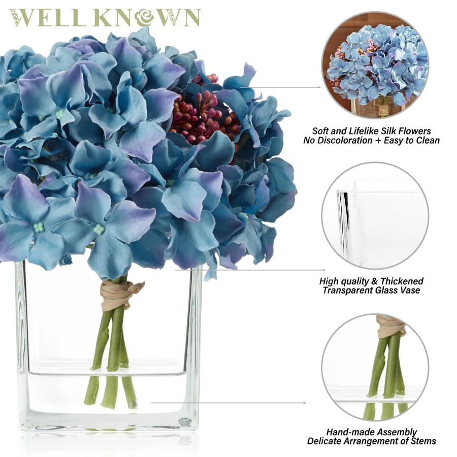 【並行輸入品】よく知られているアジサイ造花 キューブ花瓶付き 花瓶に入ったフェイクフラワー フェイクウォーター アジサイシルクフラワーアレンジメ_3