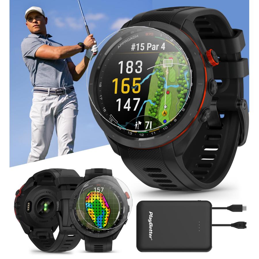 並行輸入品】Garmin Approach S70 (Black, 47mm) Golf GPS Watch