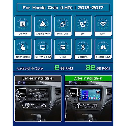 【並行輸入品】Roinvou 2+64G Android CarPlay Stereo for 2013 2017 Honda Civic(L