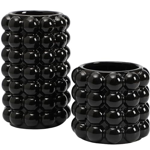 【並行輸入品】YANWE1 バブル花瓶 ブラックセラミック花瓶 2個セット ボーホー花瓶 背の高い花瓶 モダンな花瓶 装飾花瓶 リビングルーム