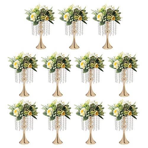 【並行輸入品】10Pcs Gold Metal Candle Holders 13.8\" Tall Stand Flowers Vase Caの画像