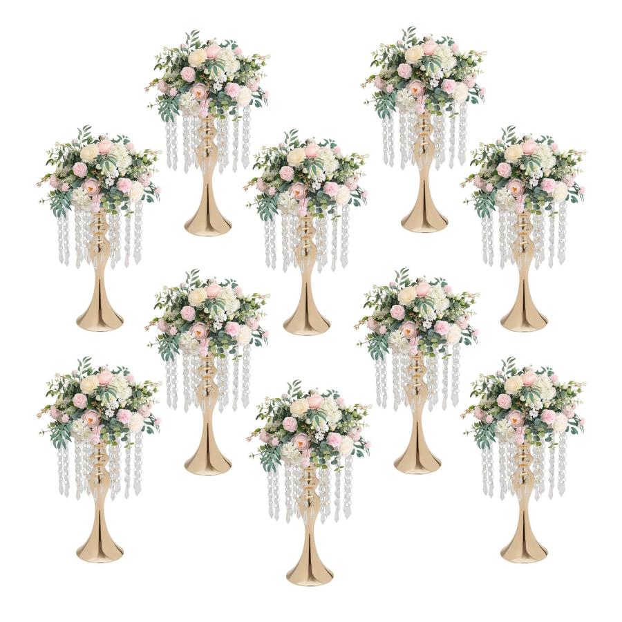 【並行輸入品】10Pcs Gold Metal Candle Holders 13.8\" Tall Stand Flowers Vase Caの画像