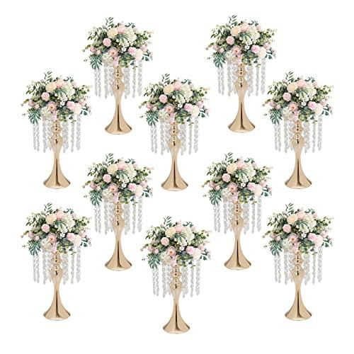 【並行輸入品】10Pcs Gold Metal Candle Holders 13.8\" Tall Stand Flowers Vase Caの画像
