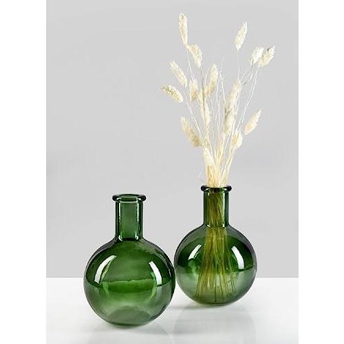 【並行輸入品】Serene Spaces Living 16個セット グリーン ボトルネック 電球 ガラス花瓶 ヴィンテージラウンド花器 コンソの画像