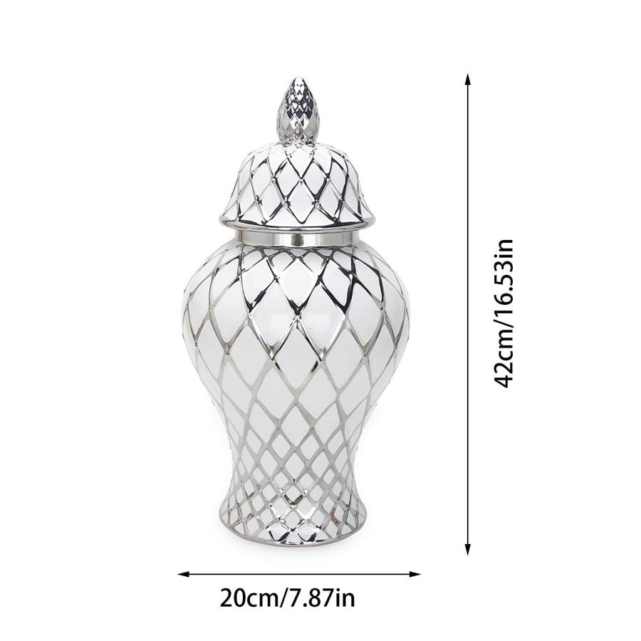 【並行輸入品】Eudatrwe Ceramic Ginger Jar Vase Temple Jars with Lid Flower Vas_3