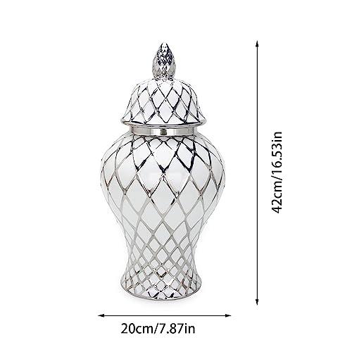 【並行輸入品】Eudatrwe Ceramic Ginger Jar Vase Temple Jars with Lid Flower Vas_4