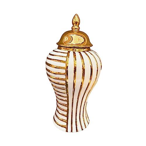 【並行輸入品】Fenteer Porcelain Flower Vase Ginger Jar Gold Color Stripes Mode_1