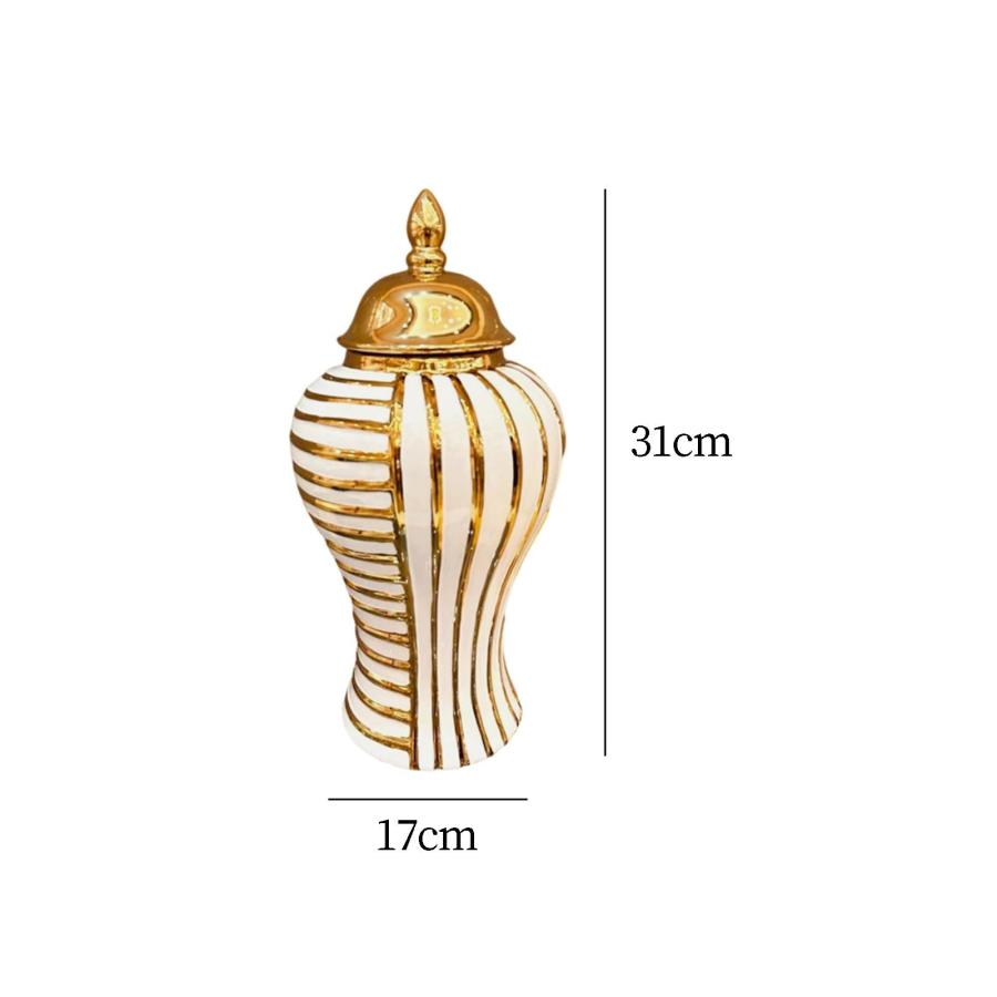 【並行輸入品】Fenteer Porcelain Flower Vase Ginger Jar Gold Color Stripes Mode_3