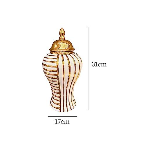 【並行輸入品】Fenteer Porcelain Flower Vase Ginger Jar Gold Color Stripes Mode_4