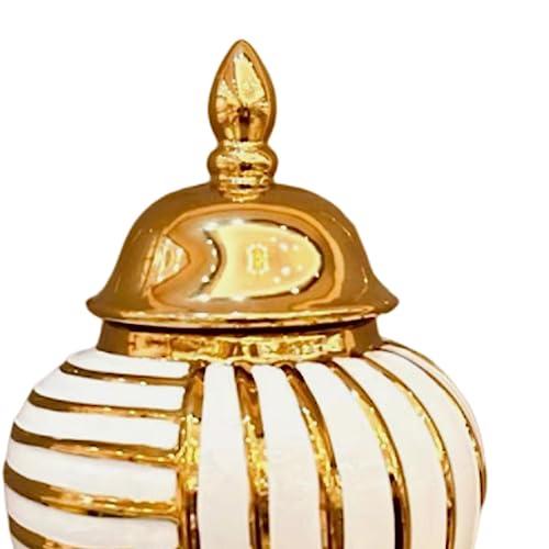 【並行輸入品】Fenteer Porcelain Flower Vase Ginger Jar Gold Color Stripes Mode_7