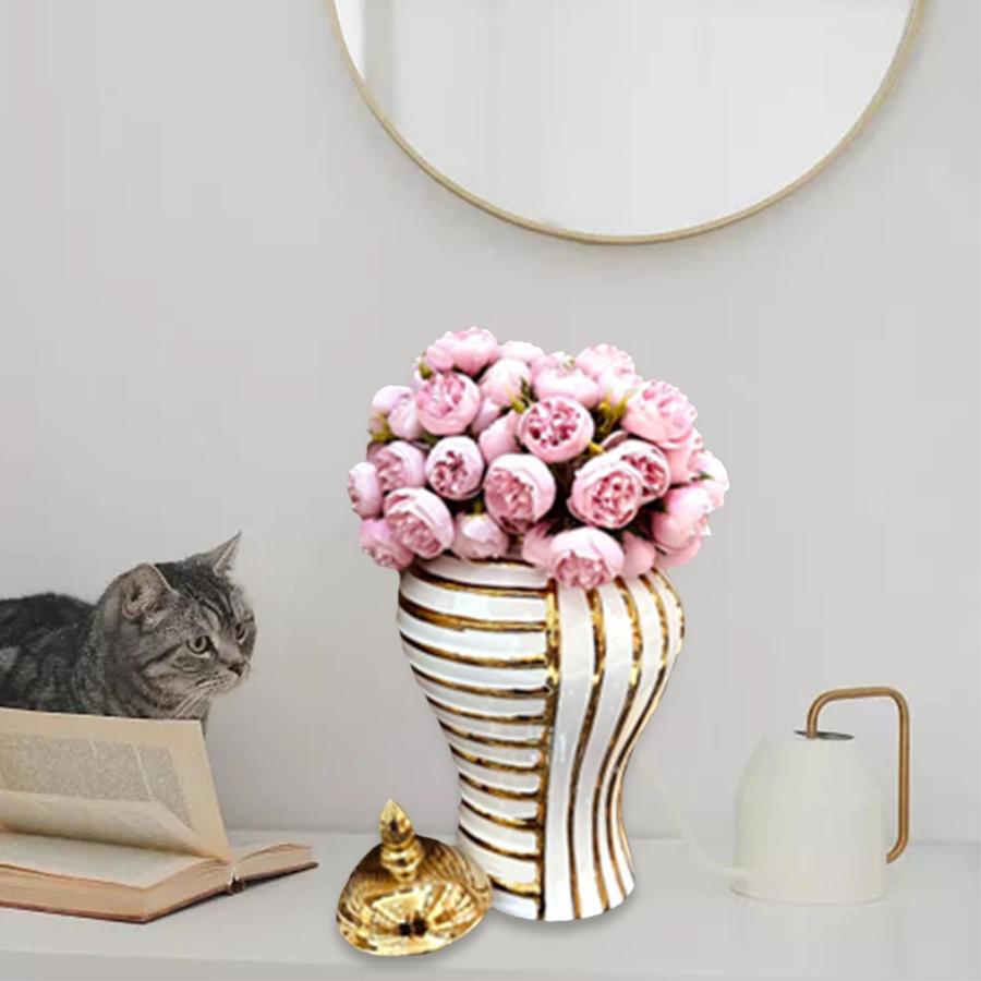【並行輸入品】Fenteer Porcelain Flower Vase Ginger Jar Gold Color Stripes Mode_9