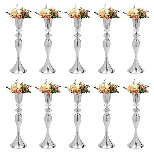 【並行輸入品】Silver Wedding Centerpieces 10 Pcs, Silver Metal Trumpet Flowerの画像