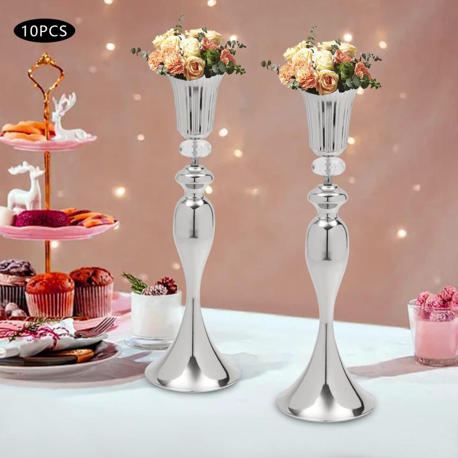 【並行輸入品】Silver Wedding Centerpieces 10 Pcs, Silver Metal Trumpet Flowerの画像