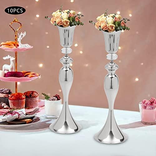 【並行輸入品】Silver Wedding Centerpieces 10 Pcs, Silver Metal Trumpet Flowerの画像