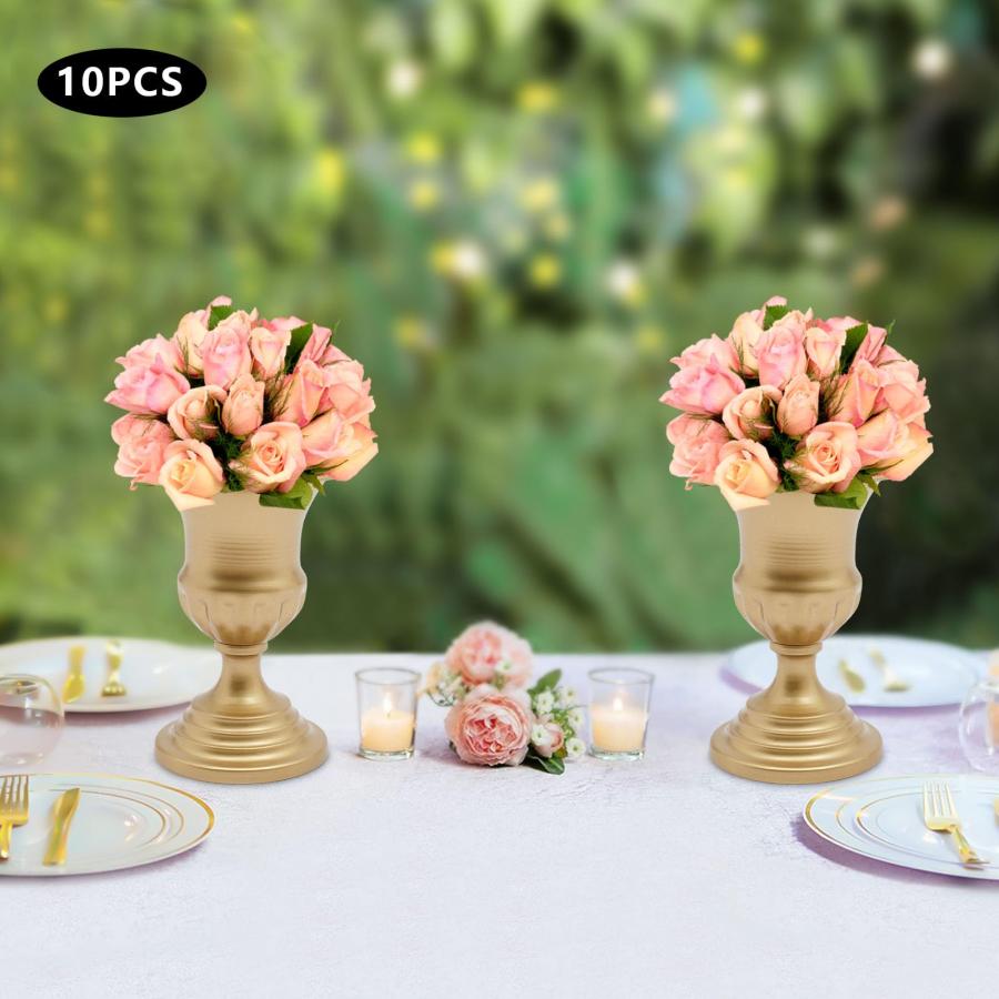 【並行輸入品】Gold Metal Urn Planter Compote Vase 10 Pcs Wedding Centerpiece_3