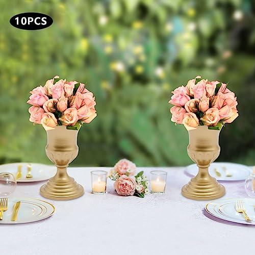 【並行輸入品】Gold Metal Urn Planter Compote Vase 10 Pcs Wedding Centerpiece_4
