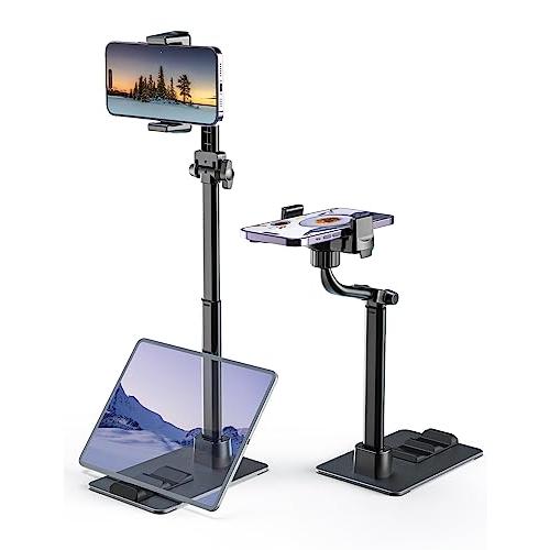 【並行輸入品】デスク用オーバーヘッドフォンスタンド [強化安定ベース] 高さ調節可能な電話ドック アルミ合金製 拡張可能な電話ホルダー iPho |  | 01