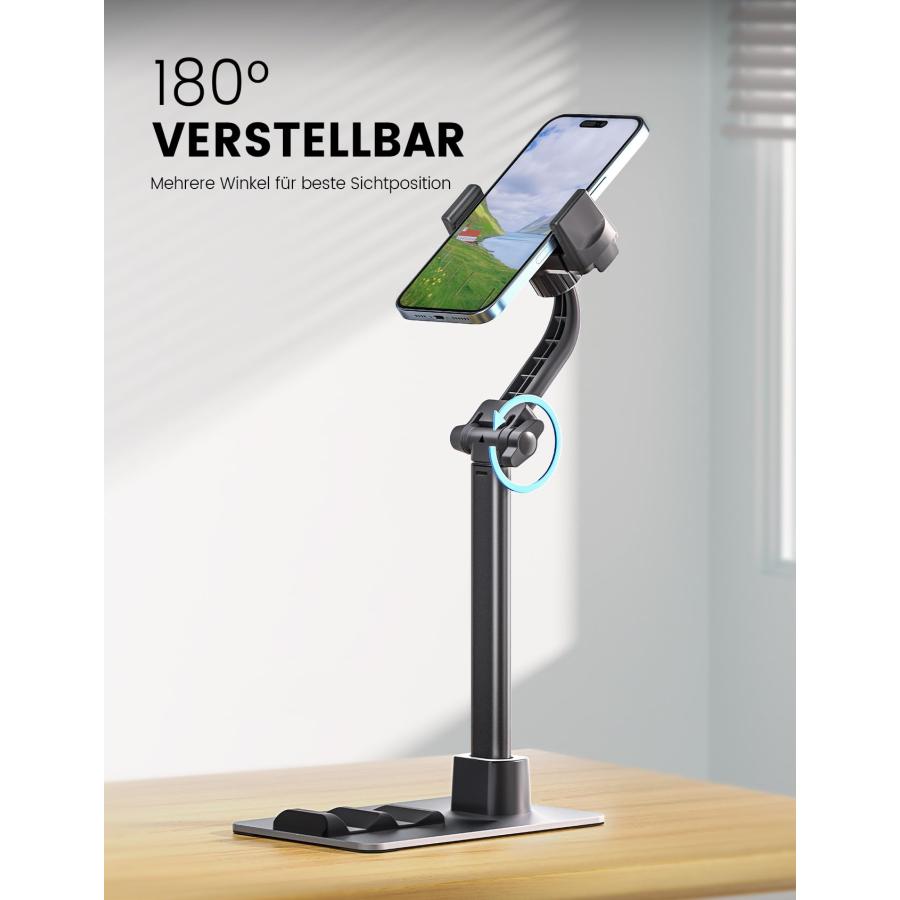 【並行輸入品】デスク用オーバーヘッドフォンスタンド [強化安定ベース] 高さ調節可能な電話ドック アルミ合金製 拡張可能な電話ホルダー iPho |  | 09