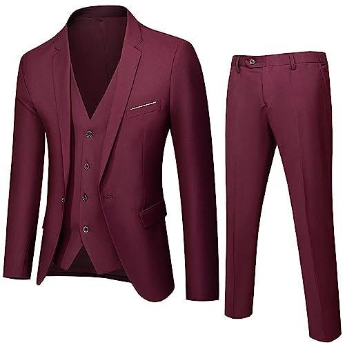 【新品】スリーピース デザインスーツ Mサイズ  赤紫系 ワイン系 3点SET 並行輸入品】[Dressnu] メンズビジネスカジュアルスーツスリーピース