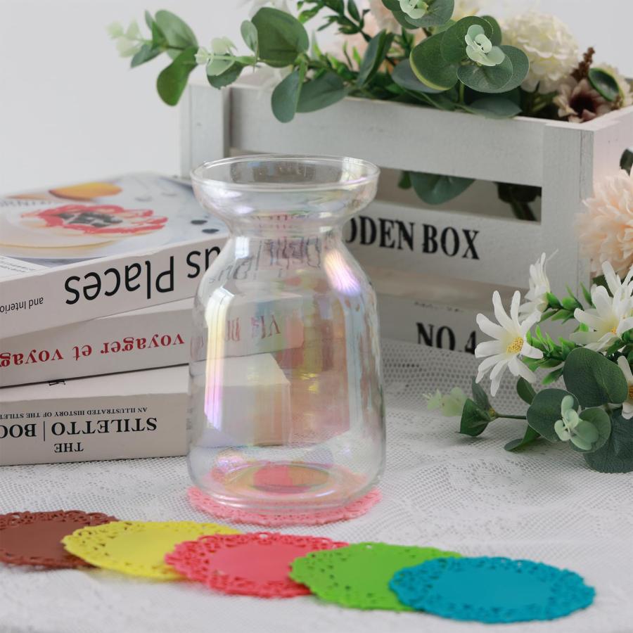 【並行輸入品】センターピース用ガラス花瓶 6個セット 花用の小さな花瓶 (カラフルなつぼみの花瓶コースター6枚とかわいいピンクのスポンジブラシ3 |  | 06