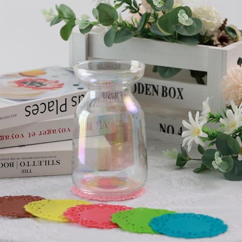 【並行輸入品】センターピース用ガラス花瓶 6個セット 花用の小さな花瓶 (カラフルなつぼみの花瓶コースター6枚とかわいいピンクのスポンジブラシ3 |  | 07