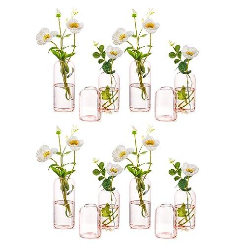 【並行輸入品】Hewory 吹きガラス花瓶 花用 モダン小型ガラス花瓶 センターピース用 12個セット ミニピンク バルク花瓶 ウェディングパー |  | 01