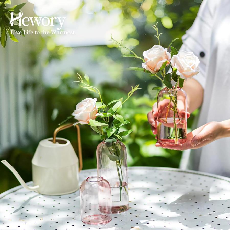 【並行輸入品】Hewory 吹きガラス花瓶 花用 モダン小型ガラス花瓶 センターピース用 12個セット ミニピンク バルク花瓶 ウェディングパー |  | 06