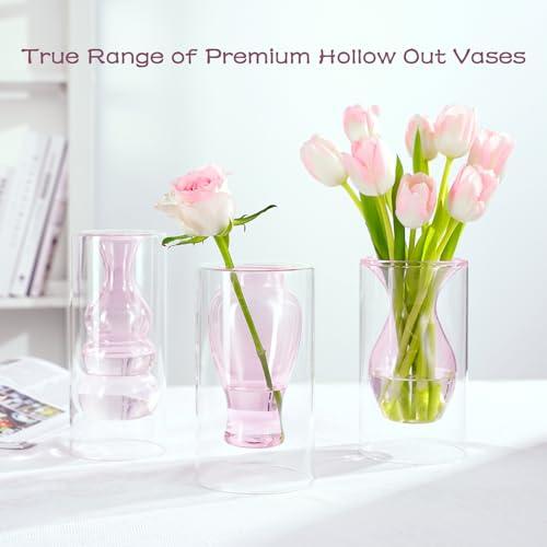 並行輸入品】ZENS Unique Small Pink Flower Vase Set of 3, Modern