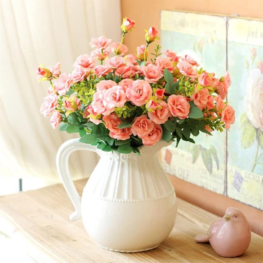 【並行輸入品】CAIMIAO Decor Artificial Flowers with Vase Rose Decoration Floweの画像