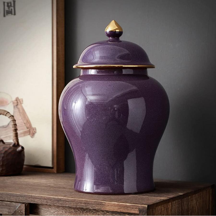 【並行輸入品】Purple Ceramic Ginger Jar Vase With Lid,Traditional Chinese Decoの画像