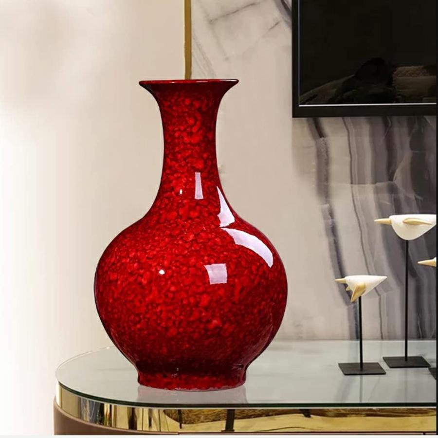 【並行輸入品】Red Ceramic Flower Vase Ginger Jars for Home Decor, Dried Flowerの画像